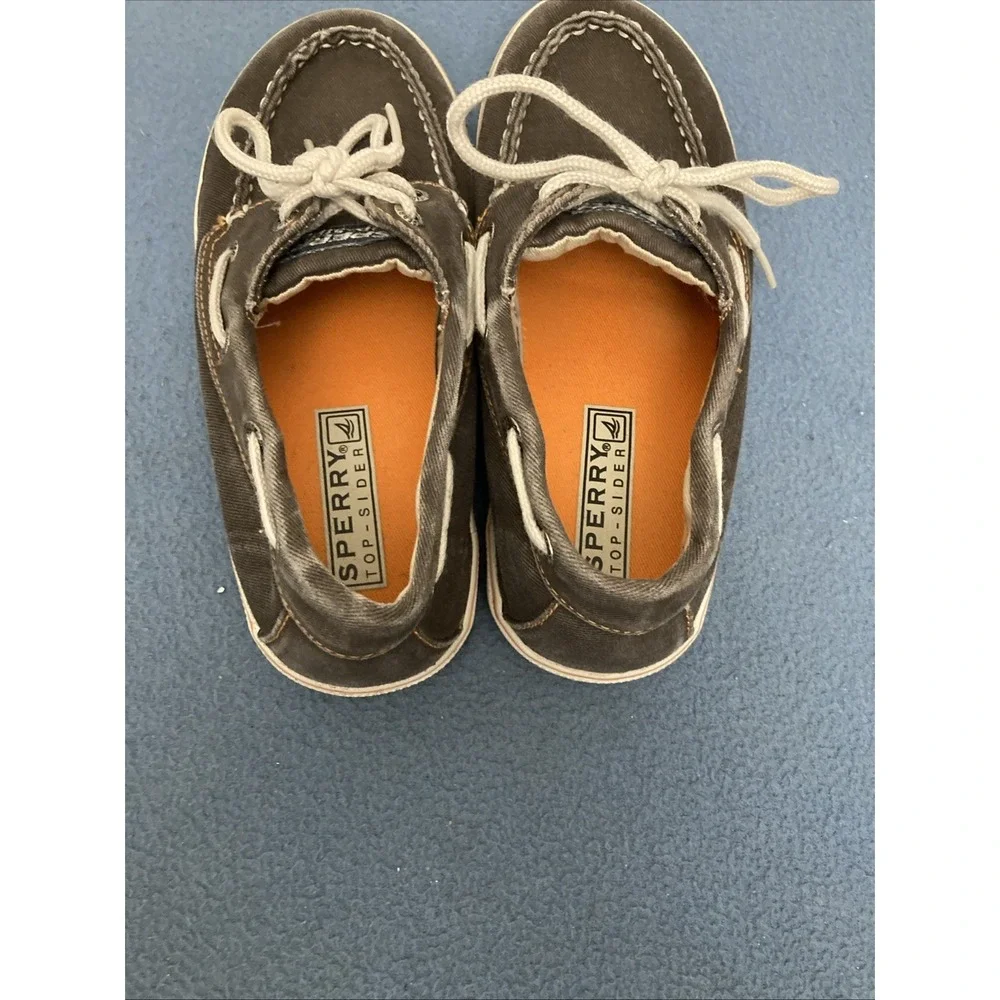 Sperry Top-Sider‎ Boys Halyard Brown Canvas 2 Eye Boat Shoes - SZ 1M
